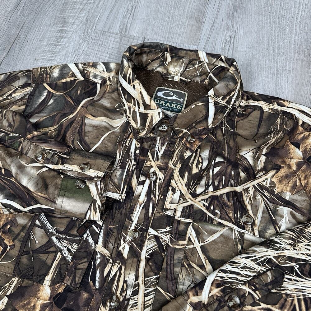 Drake Waterfowl Camo Shirt Boys 14 Long Sleeve Button Vented Hunting Fishing